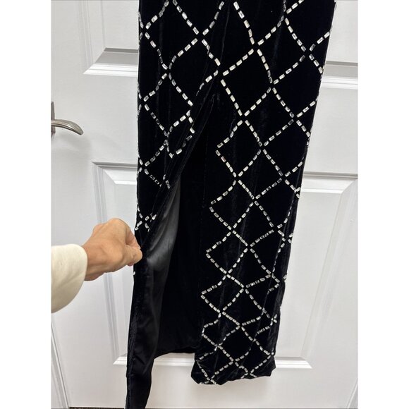 Ramy Brook Size 0 Black Omega Rhinestone Velvet Maxi Dress Spaghetti Straps - Picture 8 of 12